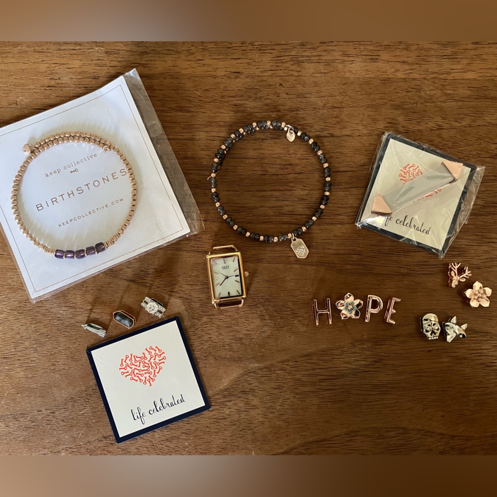 KEEP Collective* Rose Gold Jewelry lot Bracelets, Pin, watch face, Charms EXTRAS